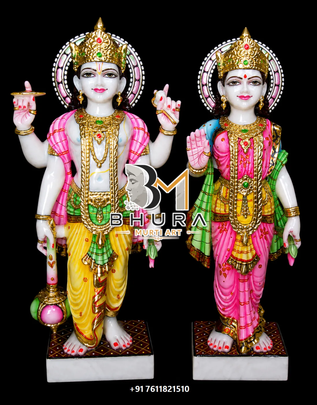 Elegant Vishnu Laxmi Marble Statue Collection - handcrafted marble design view 3