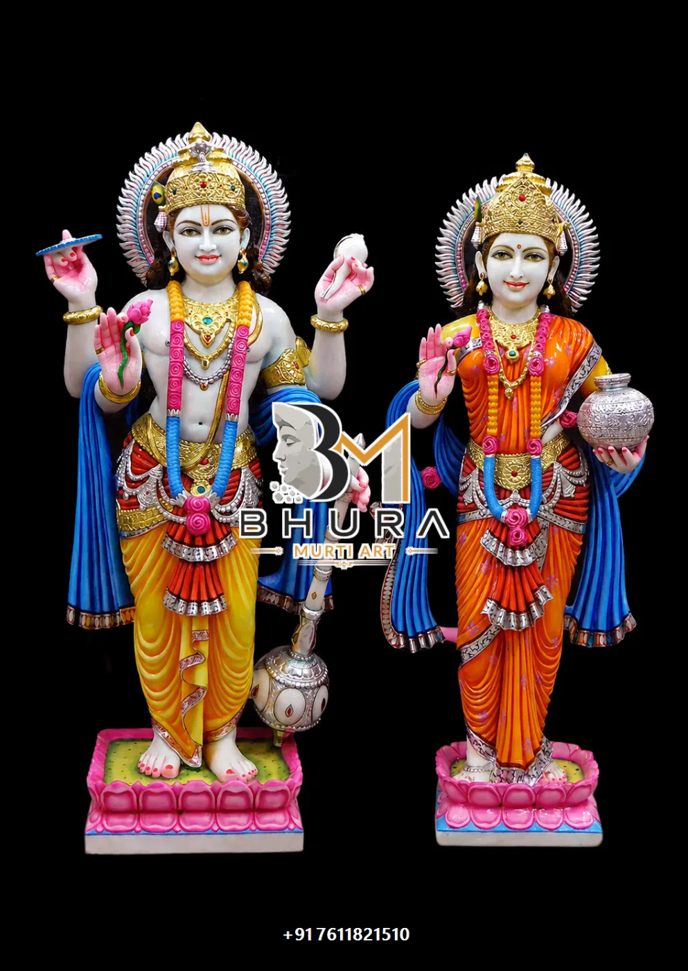 Devotional Vishnu Laxmi Marble Statue Collection - handcrafted marble design view 3