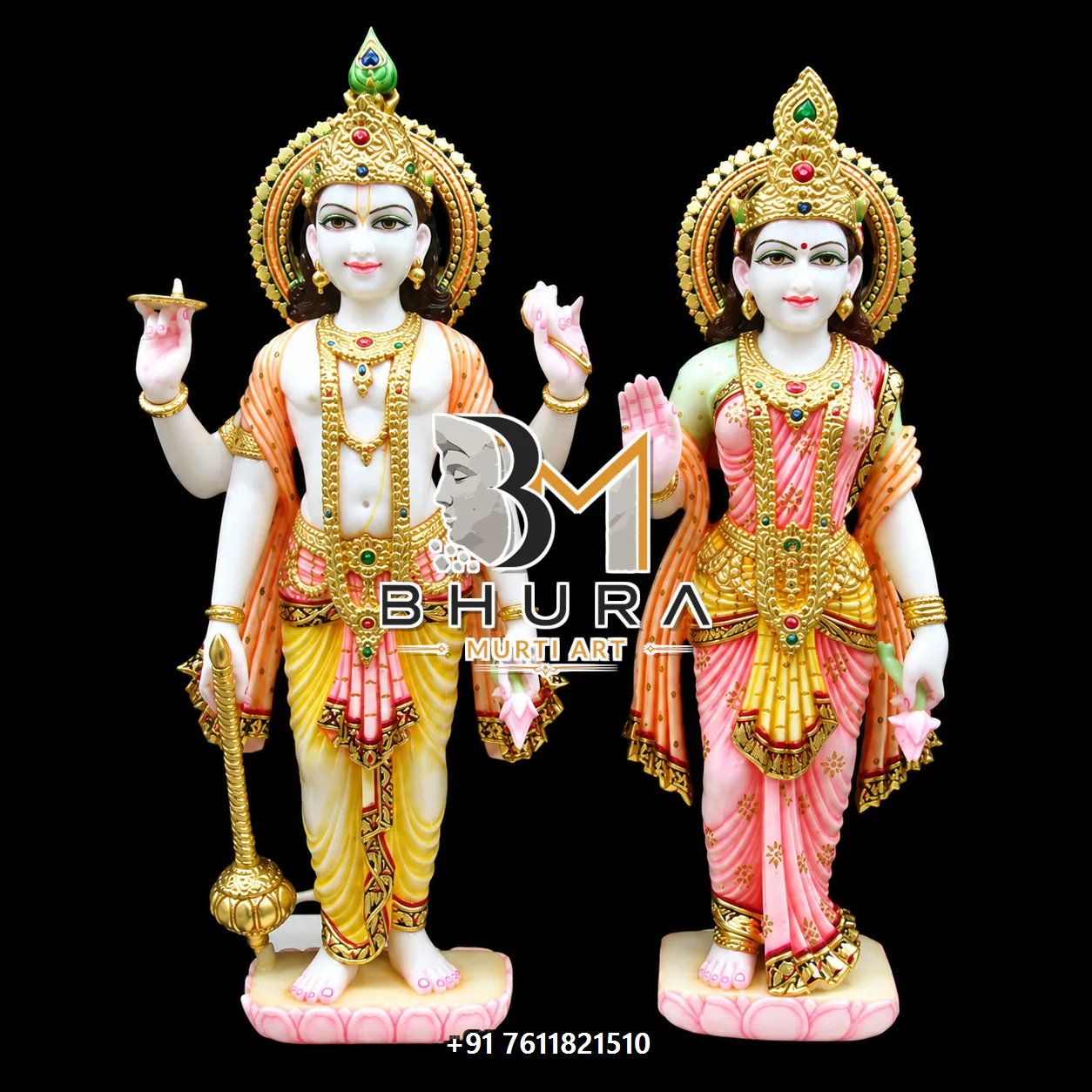 Devotional Vishnu Laxmi Marble Statue Collection - handcrafted marble design view 4