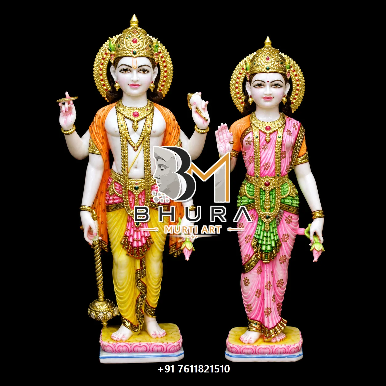 Hand-Carved Vishnu Laxmi Marble Statue Collection - handcrafted marble design view 2