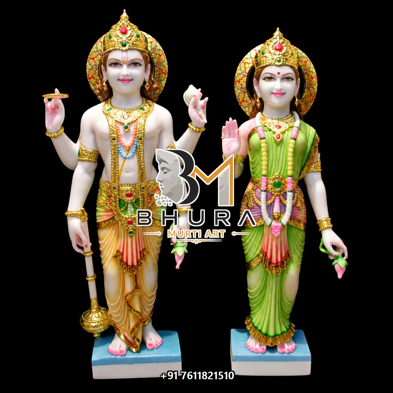 Hand-Carved Vishnu Laxmi Marble Statue Collection - handcrafted marble design view 3