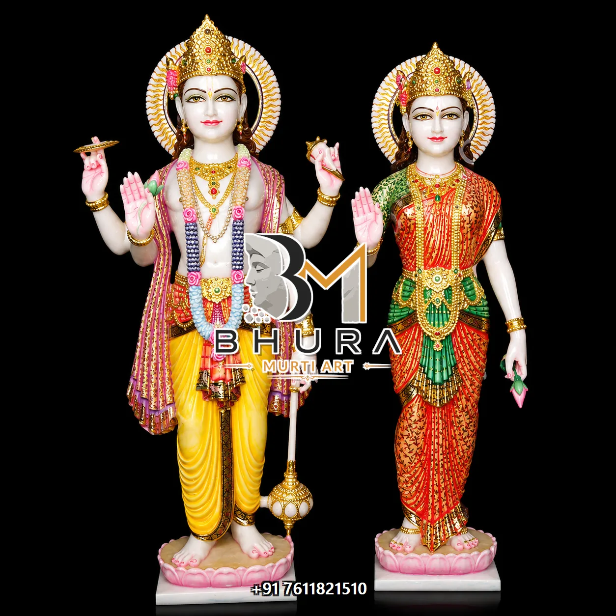 Hand-Carved Vishnu Laxmi Marble Statue Collection - handcrafted marble design view 4
