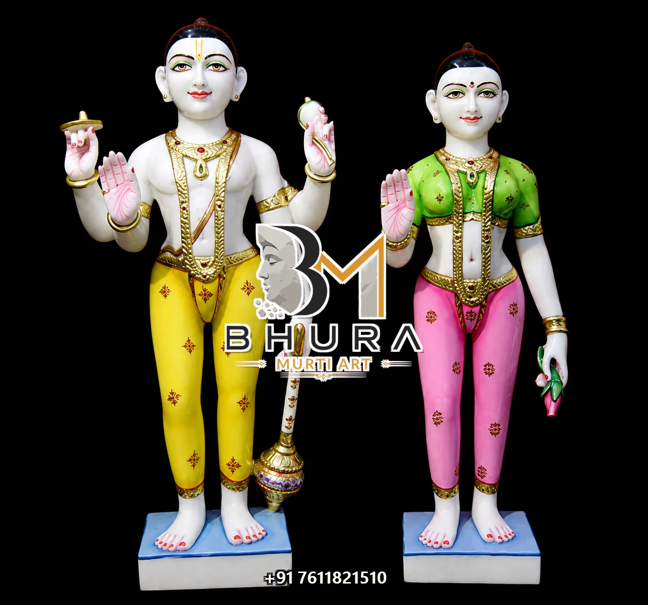 Hand-Carved Vishnu Laxmi Marble Statue Collection - handcrafted marble design view 5