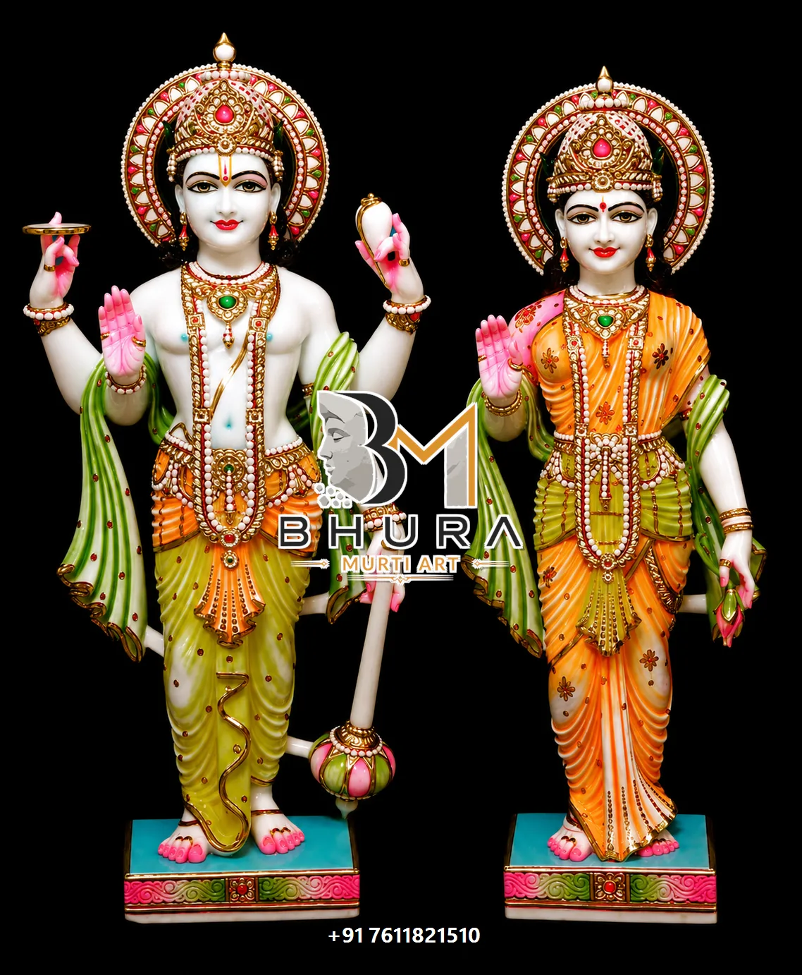 Artistic Vishnu Laxmi Marble Statue Collection - handcrafted marble design view 4