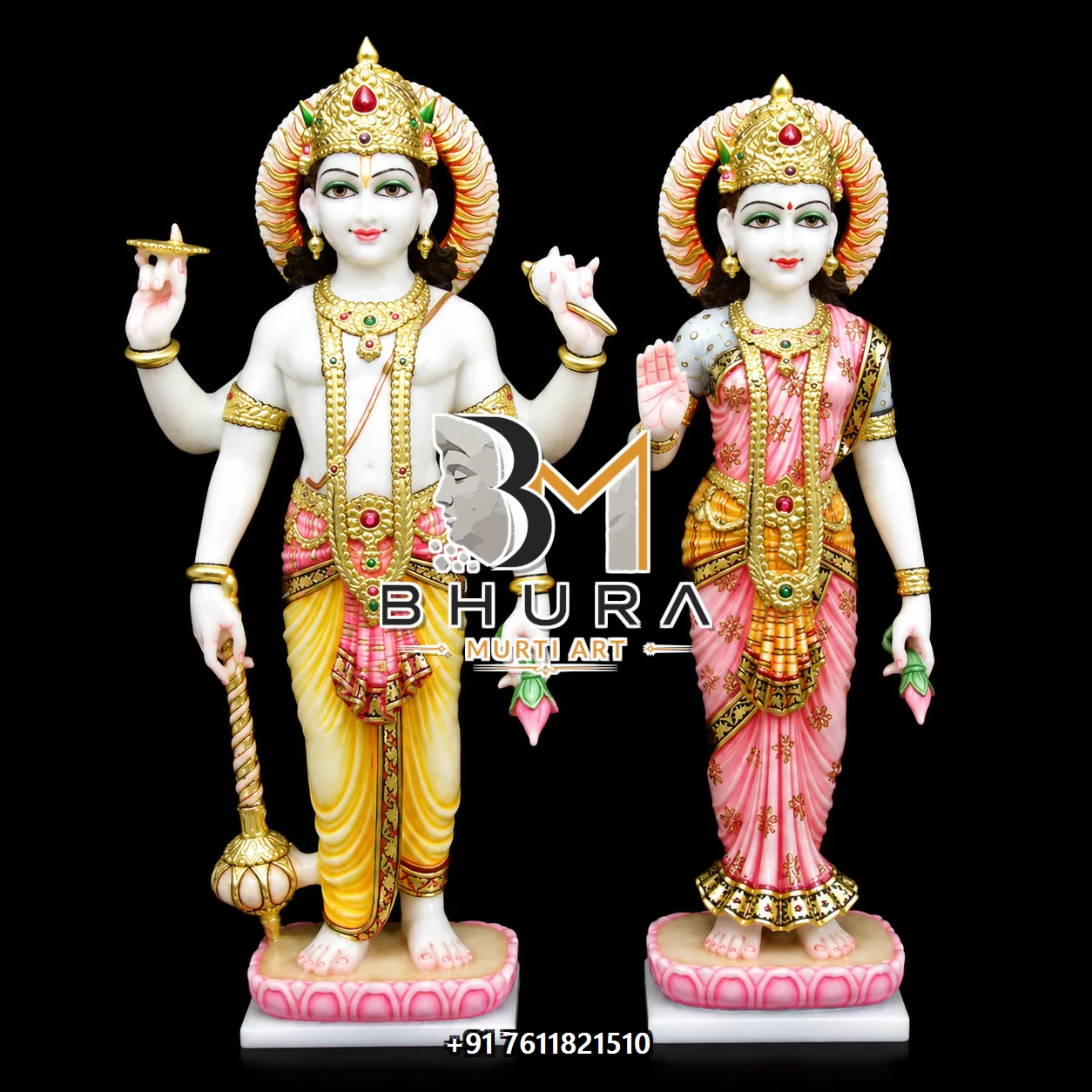 Designer Vishnu Laxmi Marble Statue Collection - handcrafted marble design view 3