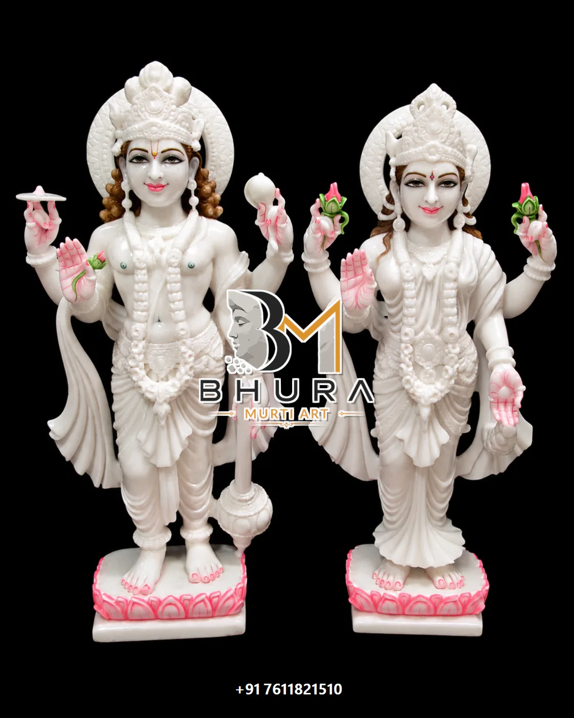 Spiritual Vishnu Laxmi Marble Statue Collection - handcrafted marble design view 2