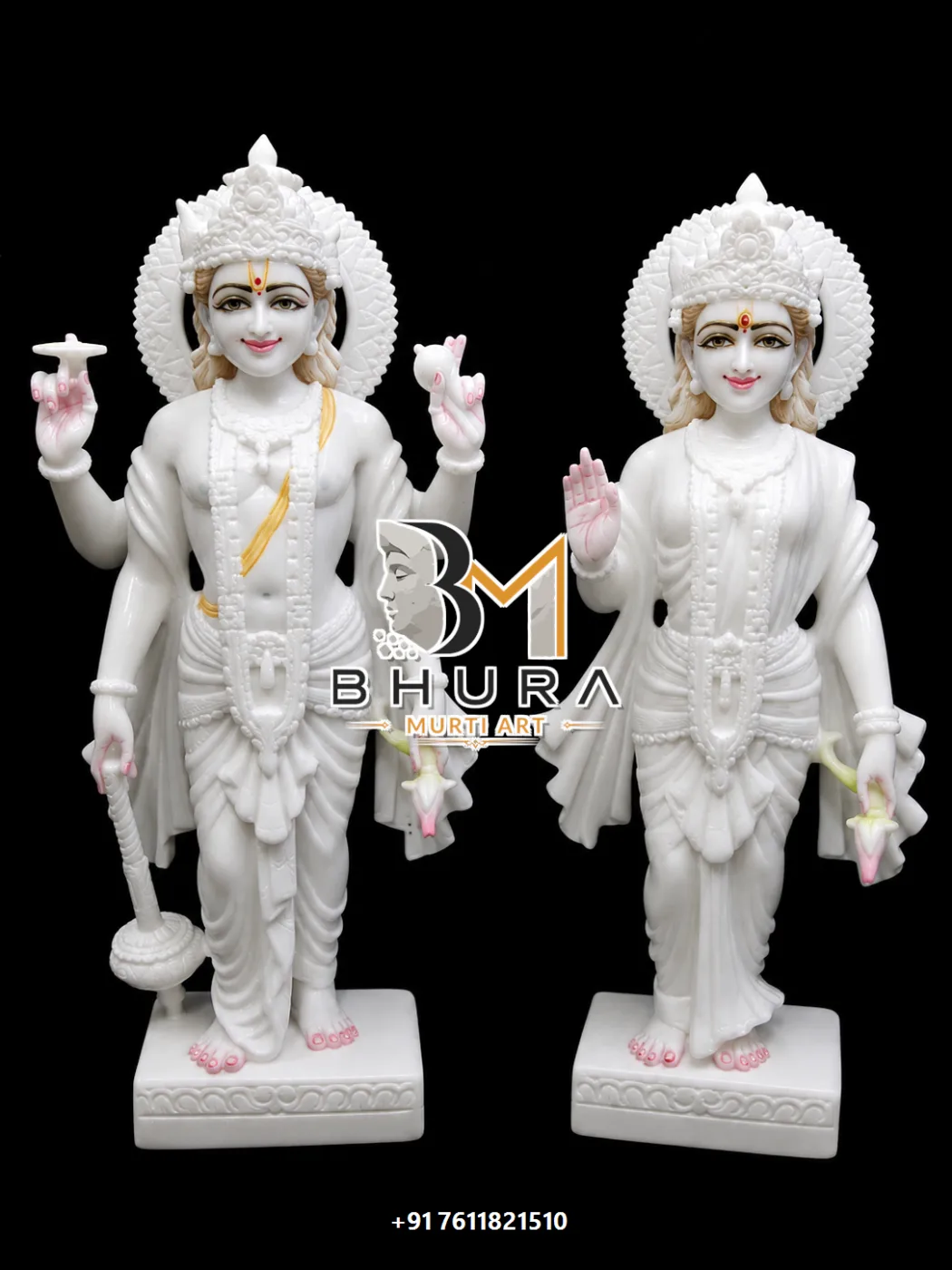 Spiritual Vishnu Laxmi Marble Statue Collection - handcrafted marble design view 3