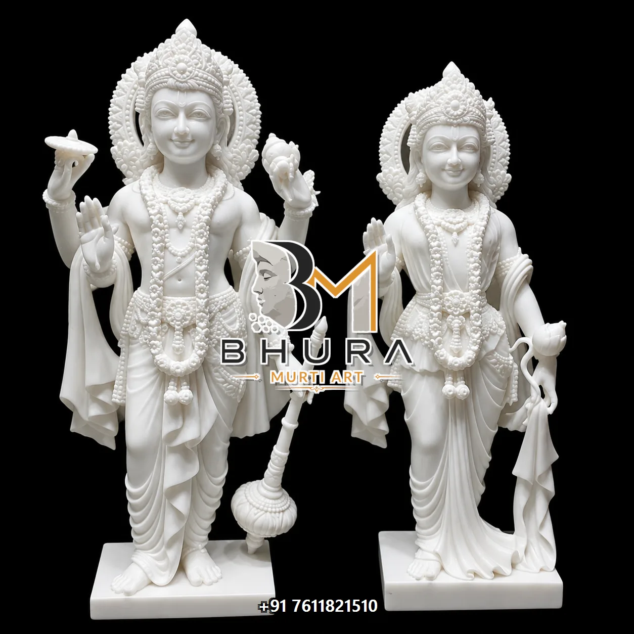 Custom-Made Vishnu Laxmi Marble Statue Collection - handcrafted marble design view 2