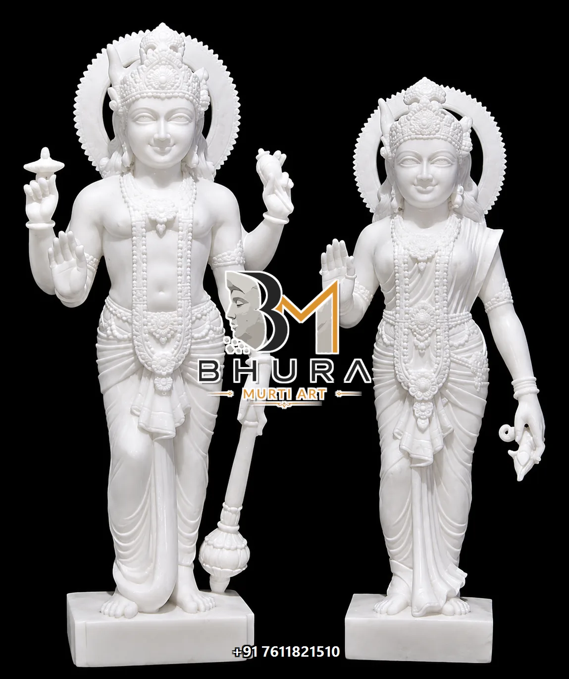 Custom-Made Vishnu Laxmi Marble Statue Collection - handcrafted marble design view 4