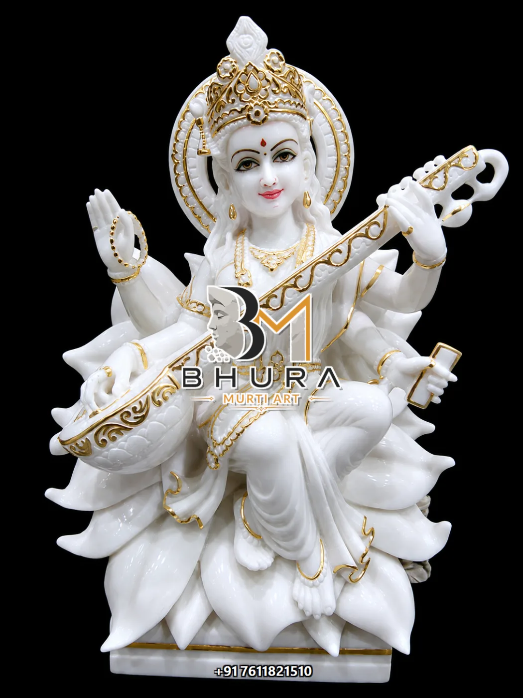 Hand-Painted Goddess Saraswati Marble Statue Collection handcrafted statue